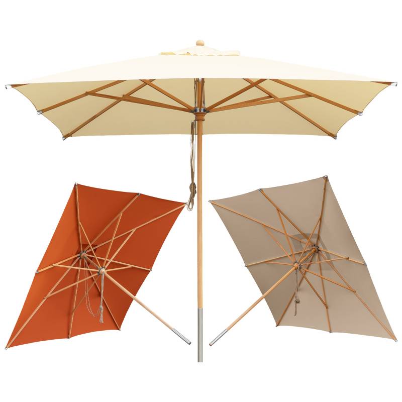 anndora Sonnenschirm eckig 3x3mmit Holz FSC geprüft - einteiliger Stamm - 8 Streben →einzeln entnehmbar - U-Bracket System - quadratisch 3x3m - Stoff UV Schutz von anndora-sonnenschirm.de