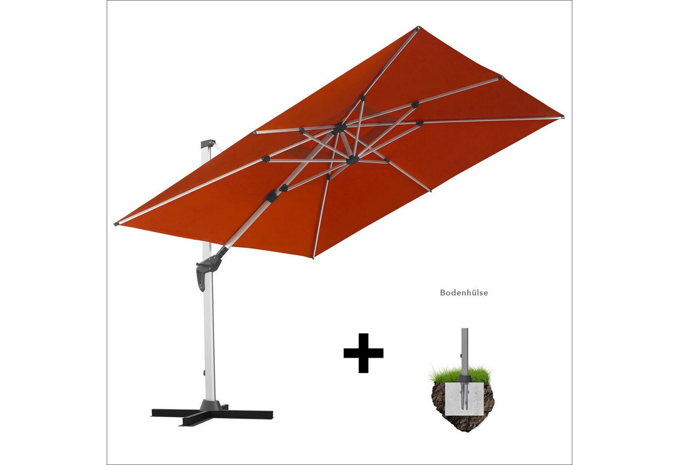 anndora-sonnenschirm Ampelschirm Aluminium Marktschirm, LxB: 300,00x300,00 cm, mit Bodenanker von anndora-sonnenschirm