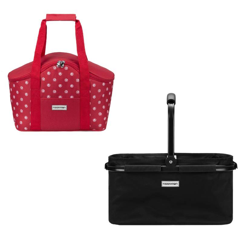 Einkaufskorb schwarz + Kühltasche rot weiß gepunktet von anndora