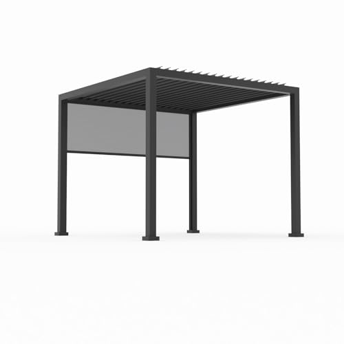 anndora Aluminium Pergola Gartenpavillon 3 x 3 m wetterfeste Alu Pergola mit Lamellendach grau pulverbeschichtet – mit 1x Windschutz Seitenwand 3m von anndora