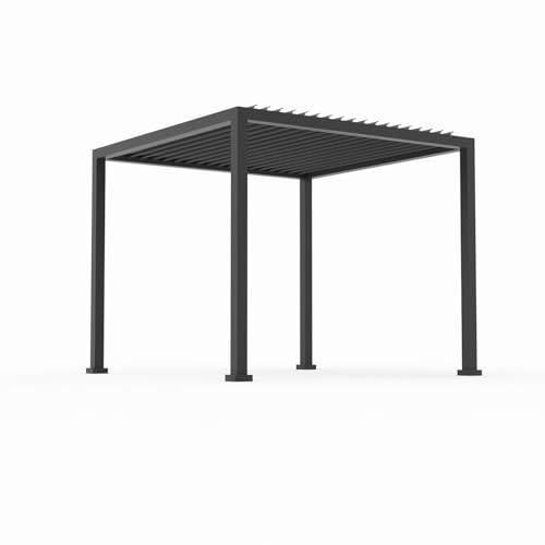 anndora Aluminium Pergola Gartenpavillon 3 x 3 m wetterfeste Alu Pergola mit Lamellendach grau pulverbeschichtet von anndora