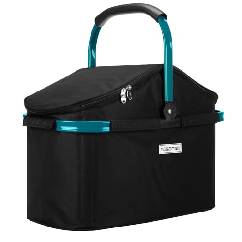 anndora Einkaufskorb 25 Liter ISO Picknick Kühlkorb Schwarz - Rahmen Petrol von anndora