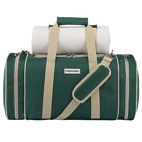 anndora Picknick Kühltasche inkl. Picknick Decke Geschirr Besteck für 4 Personen dunkelgrün beige von anndora