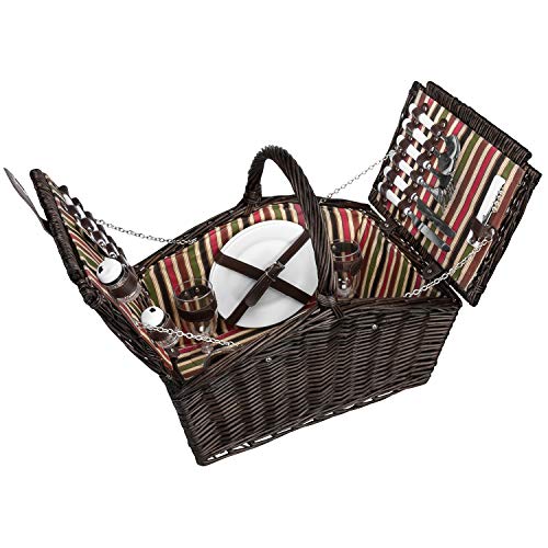 anndora Picknickkorb 4 Personen Weiden Henkelkorb Dunkelbraun + Zubehör 23 TLG. von anndora