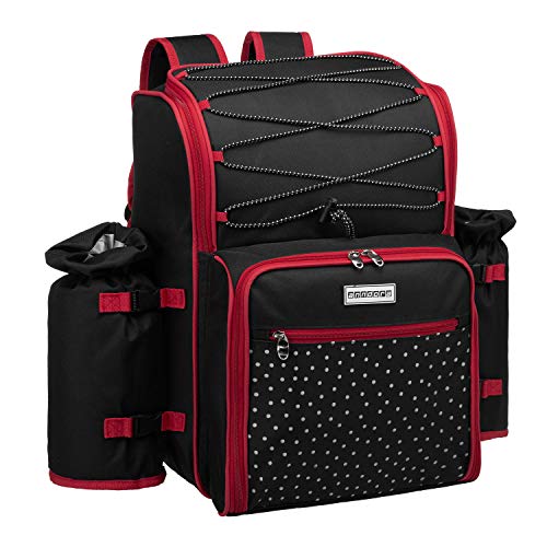 anndora Picknickrucksack 4 Personen schwarz weiß gepunktet + 29-TLG. Zubehör von anndora