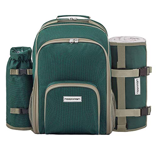 anndora Picknickrucksack Rucksack + 11 TLG. Zubehör f. 2 Personen + Picknickdecke - grün von anndora