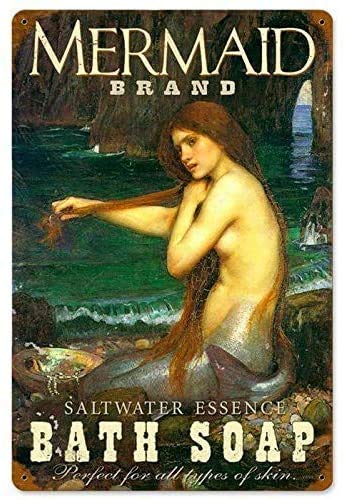 Blechschild Meerjungfrau Badeseife Salzwasser Essenz Home Living Decor Wandkunst Poster Metall Blechschild Wanddekoration Männerhöhle Bar 30,5 x 20,3 cm von annekilly