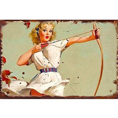Bogenschießen Mädchen Pin Up Girl Home Living Decor Wandkunst Poster Metall Blechschild Wanddekoration Man Cave Club 30,5 x 20,3 cm von annekilly
