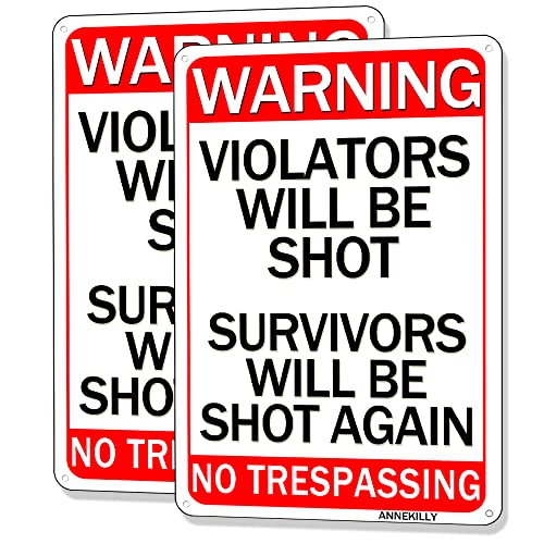 annekilly 2 Stück Vintage Warnschild "Warning Violators Will Be Shot", "No Trespassing", Aluminium-Blechschild, Outdoor, Haus, Hof, Straße, Garten, Garagentor, Metallschilder, 30,5 x 20,3 cm annekilly 2 Stück Vintage Warnschild "Warning Violators Will Be Shot", "No Trespassing", Aluminium-Blechschild, Outdoor, Haus, Hof, Straße, Garten, Garagentor, Metallschilder, 30,5 x 20,3 cm von annekilly