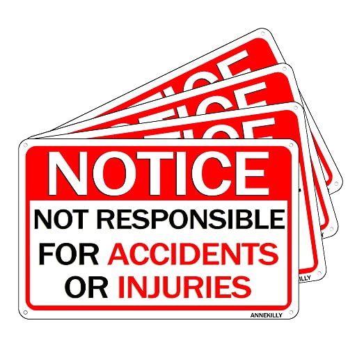 annekilly Metall-Blechschild mit Aufschrift "Warning Caution Not Responsible for Accidents Or Injuries", 30,5 x 20,3 cm, 4 Stück von annekilly