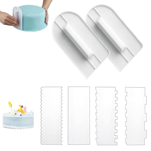 2 Stück Fondant Glätter Torten Zubehör,Tortenglätter,mit 4 Kuchen-Dekorations-Schaber,Glätter für Fondant Kuchen Glätten Werkzeug Cutter,für DIY Backen,Sugarcraft,Buttercreme,Zuckerguss von anneratteryer