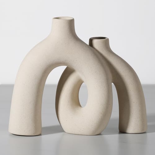 Anquephd Ceramic Vase, Nordic Modern Boho ins Style Decorative Ceramic Aesthetic Flower Vase for Home Decor (Beige) von anquephd
