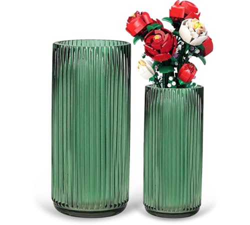 Anquephd Grüne Zylindrische Vase Modernes Design für Blumenarrangements - Glas Bodenvase - Perfekte Vertikale Dekoration - Hochwertige Blumenvase (Grüne 2PCS) von anquephd