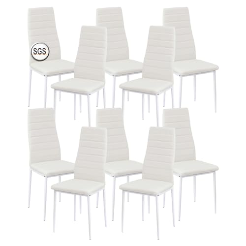 anrekl 10er Set Esszimmerstühle mit Armlehnen, Metallbeine Moderner Küchenstuhl Bequemer Polsterstuhl Sitzfläche Loungesessel für Esszimmer Wohnzimmer Küche, Weiß von anrekl