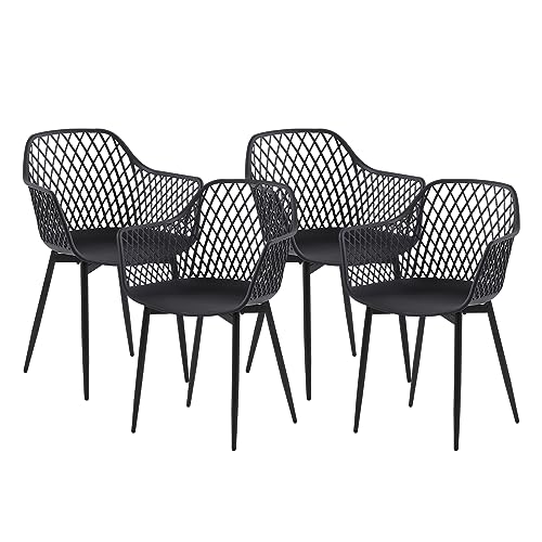 anrekl 4er Set Esszimmerstuhl mit Metallbeine, Armlehnstuhl Küchenstühle Essstühle Sessel Stuhl Sitzfläche für Esszimmer Wohnzimmer, Schwarz von anrekl