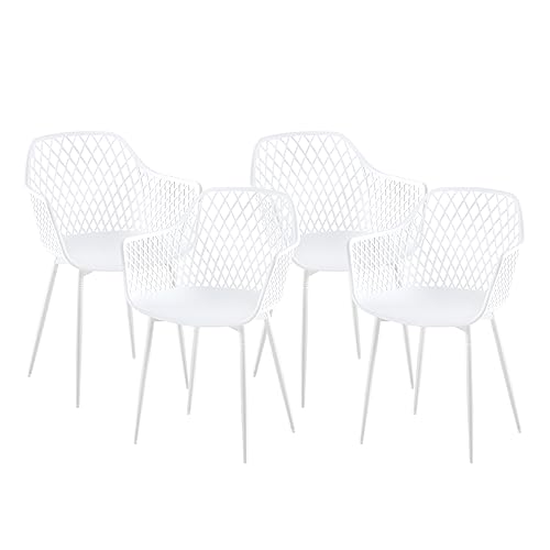 anrekl 4er Set Esszimmerstuhl mit Metallbeine, Armlehnstuhl Küchenstühle Essstühle Sessel Stuhl Sitzfläche für Esszimmer Wohnzimmer, Weiß von anrekl