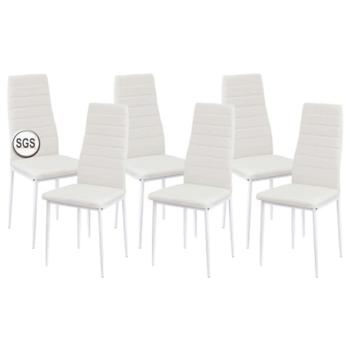 anrekl 6er Set Esszimmerstühle mit Armlehnen, Metallbeine Moderner Küchenstuhl Bequemer Polsterstuhl Sitzfläche Loungesessel für Esszimmer Wohnzimmer Küche, Weiß von anrekl