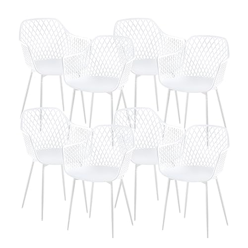 anrekl 8er Set Esszimmerstuhl mit Metallbeine, Armlehnstuhl Küchenstühle Essstühle Sessel Stuhl Sitzfläche für Esszimmer Wohnzimmer, Weiß von anrekl