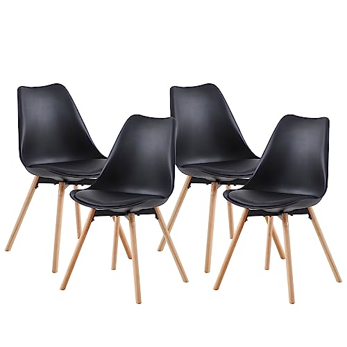 anrekl Esszimmerstühle 4er Set, Gepolsterter Küchenstuhl Essstühle mit Massivholz Buche Bein für Esszimmer Wohnzimmer Schlafzimmer Küche, Schwarz von anrekl