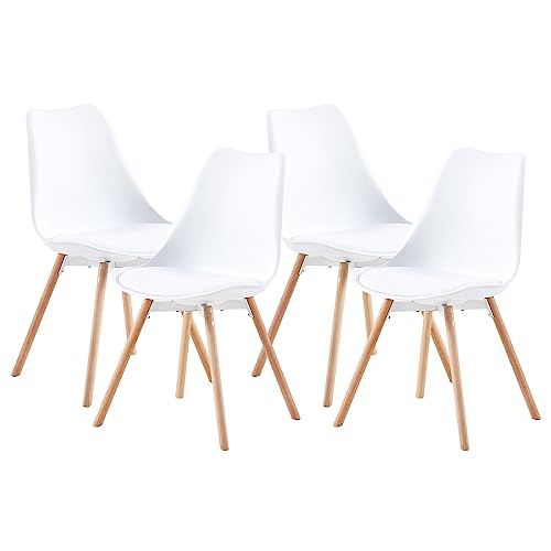 anrekl Esszimmerstühle 4er Set, Gepolsterter Küchenstuhl Essstühle mit Massivholz Buche Bein für Esszimmer Wohnzimmer Schlafzimmer Küche, Weiß von anrekl