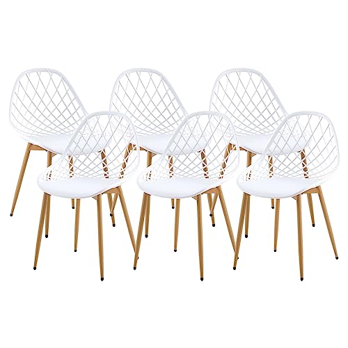 anrekl Set von 6 stilvollen minimalistischen Esszimmerstühlen, Küchenstühlen, Wohnzimmerstühlen, Hohlstuhl, geeignet für Küche, Esszimmer, Wohnzimmer, Büro, Café, Schlafzimmer, Metallbeine (Weiß) von anrekl