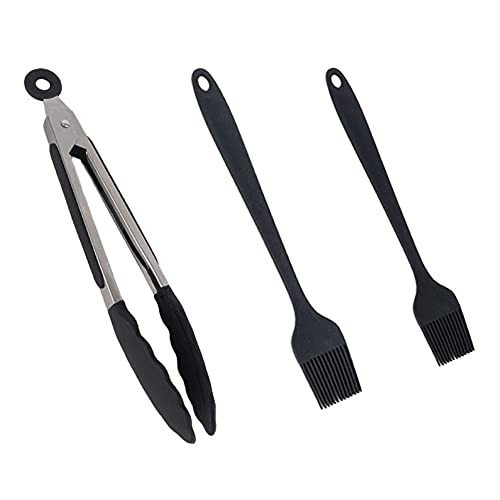 ansd 2 Stück Backpinsel,Silikonpinsel,21.5 cm mit klick-Verschluss, Küchenzange,17.7cm und 22.5cm Küchenpinsel,Grillpinsel,für Professionelle Küche Backen Kochen BBQ Grill im Freien von ansd