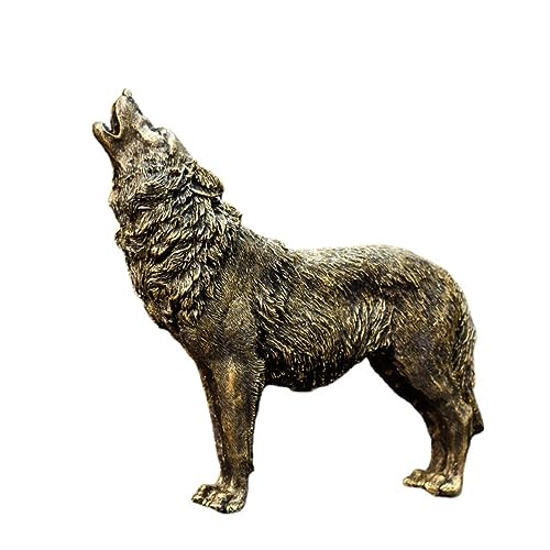 anso Kunstharz Löwe Figur Wolf Skulptur Tischplatte Dekor Kunst Statue Pferdekopf Ornament (Gold Wolf) von anso