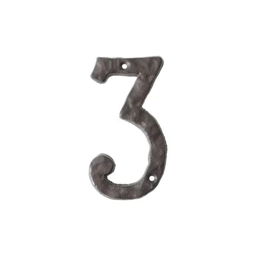 Hausnummern, 14 cm, robust, rustikal, Gusseisen, Metall, Hausadresse, gehämmertes Aussehen (3) von ansu