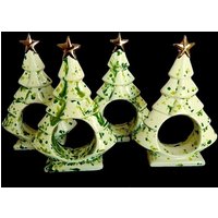 4 Vintage Weihnachtsbaum Serviettenringe Grün & Weißgold Stern von antikhausonline