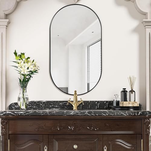 antok Ovaler Badezimmerspiegel, Badezimmerspiegel mit Metallrahmen, Wandspiegel für Schlafzimmer, Wohnzimmer, Eingangsbereich, über dem Waschbecken, Flur, horizontal/vertikal von antok