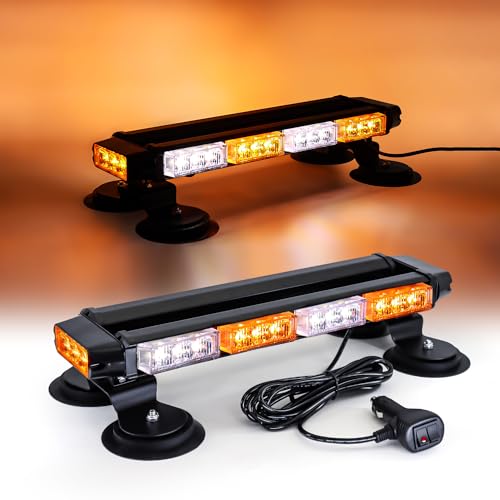 AnTom 4 Sektionen 30 LED Rundumleuchte Orange White LED Warnleuchte vierseitig 90W mit 27 Blinkende Stroboskop-Modi für Auto Pkw Truck Traktor KFZ LKW von antom