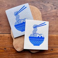 2Er Set Waschbare Schwammtücher Mit Motiv „Ramen", Blau, Weiß Oder Grau, Siebdruck, Geschenk Küche Asiatisch von anutdesign