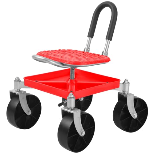 anwhriet Gartenhocker mit Rollen, 360° Drehbarer Rollsitz, Höhenverstellbar 51-61 cm, 150 kg Belastbar, Gartenhocker für Gartenarbeit für Gärtner und Senioren (Rot) von anwhriet