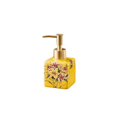 Lotionspender, Keramische Händedesinfektionsflasche, Leere Flasche for Badezimmer-Hotelmodellzimmer-Duschgel, Pressflasche for Spenderflaschen,für Badezimmer(Yellow White Lotus) von anxinda