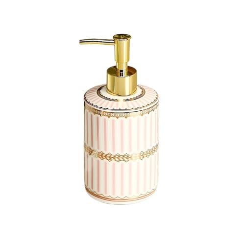 Lotionspender, Leichte Luxus-Hotelkeramik, Handdesinfektionsmittel-Pressflasche, großer Presspumpenkopf for das Badezimmer zu Hause, Abfüllset for Leere Flaschen,für Badezimmer(Striped pink) von anxinda