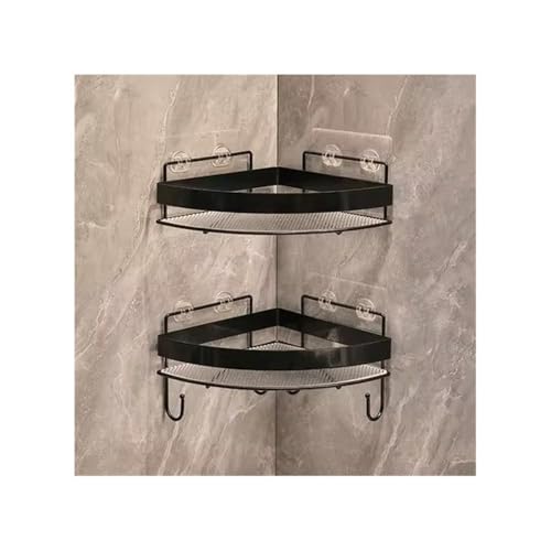 Regal 2er-Pack Eck-Duschregal mit Haken, an der Wand montierte dreieckige Duschregale, Dusch-Organizer aus Acryl ohne Bohren mit Metallzaun for Badezimmer,für Badezimmer(Black) von anxinda