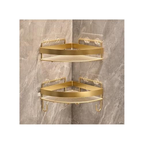 Regal 2er-Pack Eck-Duschregal mit Haken, an der Wand montierte dreieckige Duschregale, Dusch-Organizer aus Acryl ohne Bohren mit Metallzaun for Badezimmer,für Badezimmer(Gold) von anxinda