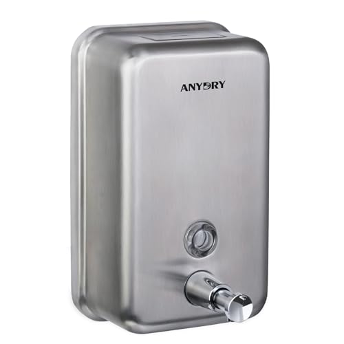 anydry Distributore manuale professionale 1100ml, finitura in Acciaio inossidabile durevole, da parete per bagno e cucina (Spazzolato) von anydry