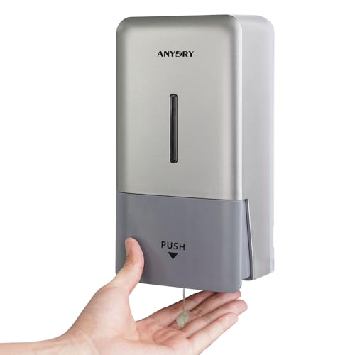 anydry Wandmontierter Manueller Druck-Seifenspender, 800 ml Fassungsvermögen mit Sichtfenster, einfacher Seifenwechsel, ideal für Haushalte und Gewerbe 1006 Silber von anydry