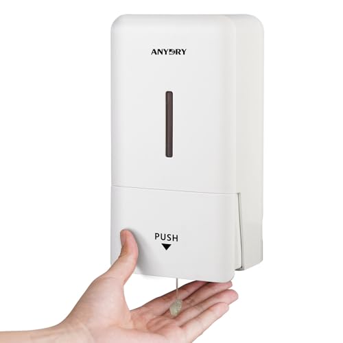 anydry Wandmontierter Manueller Druck-Seifenspender, 800 ml Fassungsvermögen mit Sichtfenster, einfacher Seifenwechsel, ideal für Haushalte und Gewerbe 1006 Weiß von anydry
