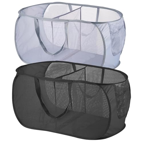 Wäschetasche Faltbar,Wäschekorb Camping,2 Stück Foldable Laundry Basket,58×36×36,Schwarz + Grau von anyìshwu