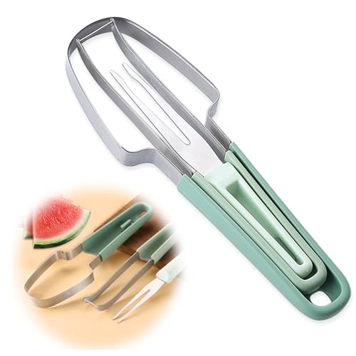 wassermelone schneiden,3-in-1 obstschneider aus edelstahl,melonenschneider,schnellers obstschneider multifunktionale fruchtmesser für wassermelone cantaloupe drachenfrucht von anyìshwu