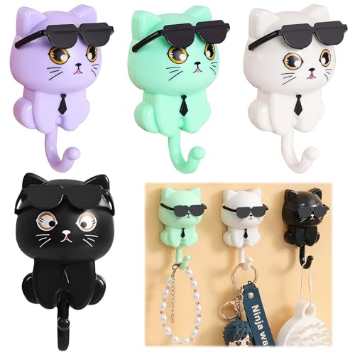 4 Stück Katze SchlüSselhaken Selbstklebende Wandhaken Katze Klebehaken Ohne Bohren Wandhaken Selbstklebend zum Aufhängen von Schlüsseln,Handtüchern von anyuan boy