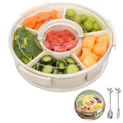 anyuan boy Snackbox mit Fächern, Snackbox mit Deckel und Griff 360°Drehbare Picknickbox für Küche, Party, Reise und Picknick Tragbar Organizer für zb Süßigkeiten Nüsse Obst anyuan boy Snackbox mit Fächern, Snackbox mit Deckel und Griff 360°Drehbare Picknickbox für Küche, Party, Reise und Picknick Tragbar Organizer für zb Süßigkeiten Nüsse Obst von anyuan boy