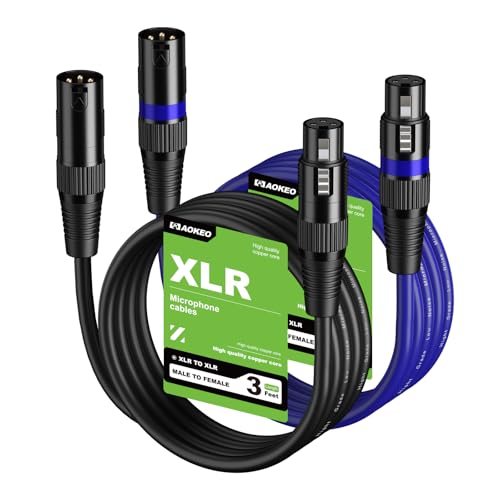 XLR-Kabel 3FT 2er-Pack, Aokeo XLR-Stecker-zu-Buchse-Mikrofonkabel für Lautsprecher und Audio-Setups. Vollständig aus Kupfer gefertigte Leiter (1M) von aokeo