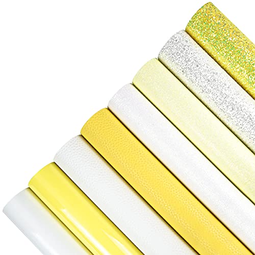 8 Stück 21 x 30 cm Kunstleder-Bettlaken gemischt weiß gelb Serie Litchi feiner grober Glitzer Lackleder Stoff für Lederschleifen und Ohrringe von aomry