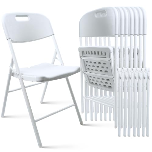 aoole Klappstuhl, 317,5 kg Tragkraft, für drinnen und draußen, robust, für Restaurants, Küchen, Picknicks, Rennen, Partys und Hochzeiten, 8 Stück, Weiß von aoole