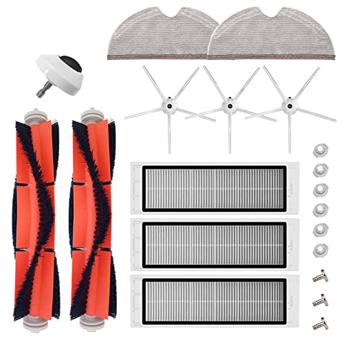 aotengou Ersatz-Zubehör-Kit für Roborock S6 MaxV S5 Max S6 Pure E4 Roboter-Staubsauger 17 Packungen 2 Hauptbürsten, 3 Filter, 3 Seitenbürsten, 2 Wischtücher, 1 Vorderrad und 6 Wassertankfilter von aotengou