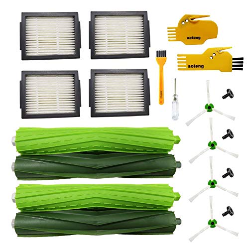 aotengou Zubehör für iRobot Roomba i3 i7+ i3+ i7 i1 j7 j7+ i4+ i6+ E5 E6 E7 Roboter-Staubsauger Ersatzteile 2er-Set Gummibürsten, 4 Hepa-Filter, 4 Seitenbürsten von aotengou