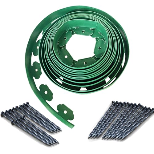 Aotuosa Flexible Rasenkante aus Kunststoff 10 cm Höhe 10 Meter Länge mit 30 Erdanker Garten Deko Beeteinfassung zur Beetbegrenzung Verankerung Gartenumrandung Rasenkantenstein (Grün - 10cm x 10m) von aotusoa